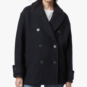 All Saints Reagon Wool Peacoat in ink blue